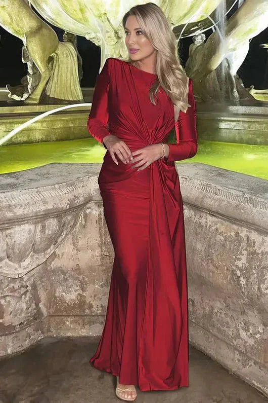 Michaela | Stilig Långärmad Twist Front Maxi Klänning