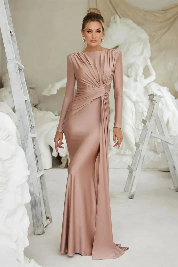 Michaela | Stilig Långärmad Twist Front Maxi Klänning