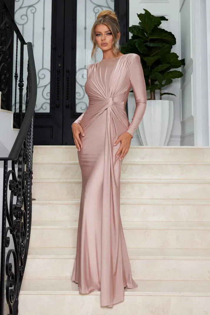 Michaela | Stilig Långärmad Twist Front Maxi Klänning