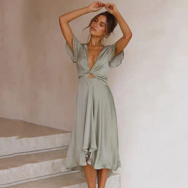 Rosella | Elegant Flutter-Ärm Midi Klänning