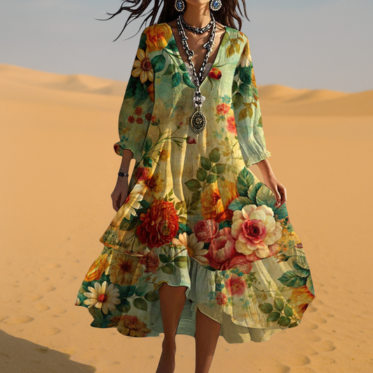 Martine | Vintage boho V-ringad klänning